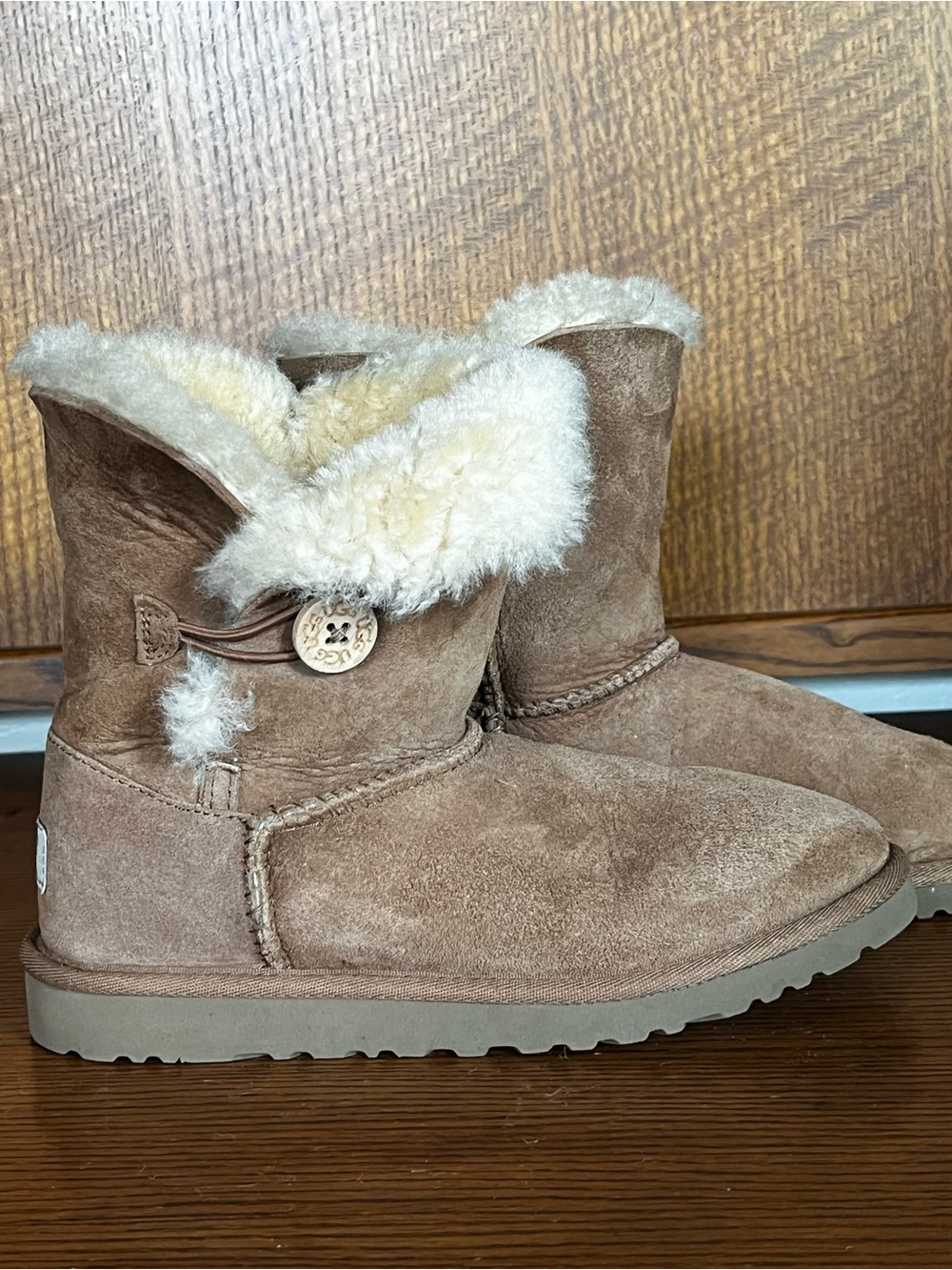 UGG Chestnut Suede Shearling Button Short Booties